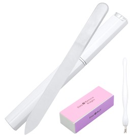 VEGCOO Set mit 3 Nagelfeilen aus Glas mit Etui – 1 Nagelfeile mit Körnung 180, 1 Polierfeile, 1 Nagelhautschieber, Nagelfeile für Acrylnägel und Naturnägel (weiß)