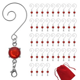 Christmas Ornament Hooks - Red Crystal Gem in Jewelry Style Setting - Set of 40 - Silver Wire Decorative Swirl S-Hooks with Lobster Claw - 3" L