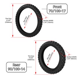 Front 70/100-17 and Rear 90/100-14 Tire and Inner Tube Sets for CR85R CRF80F CRF125F CRF150R 110cc 125cc 140cc QG-214 X-M125 All Dirt Pit Bikes 125cc up to 200cc Dirt Bike