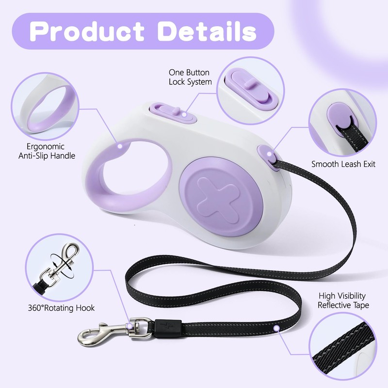 PAWDAY Retractable Dog Leash, 9.84/16.4 ft Tangle Free Retractable Leash