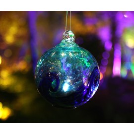 Artisan Crafts and Design 6-Inch Solar Hanging Glass Gazing Ball Outdoor Garden Décor Aqua-Blue Swirl