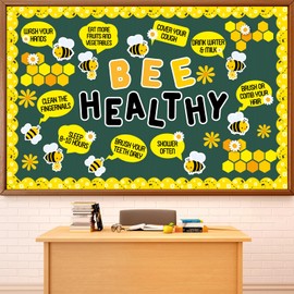 Bee Bulletin Board Decorations Set Spring Beneficial Habits Bulletin Board Bee Healthy Daisy Paper Cutouts for Classroom Back to School Home Office Teacher Chalkboard Wall Door Decor Supplies