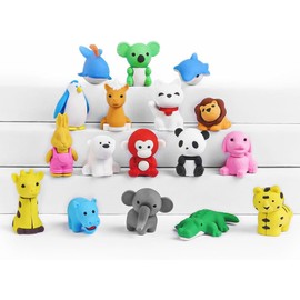 OFFCUP Eraser, 17 pieces eraser for children, box packed eraser set, mini erasers, cute funny animal erasers, party gifts, birthday gift, colourful pencil eraser