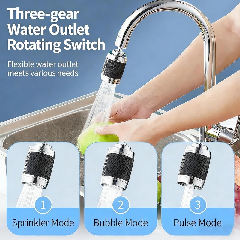 Splash Proof Booster Swivel Kitchen Filter Tap,360 Rotation Faucet Sprayer,