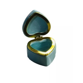 Greenbrier Heart Shaped Trinket Box Hinged Jewelry Gift Box Teal  Ceramic Dish with Lid3”