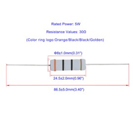 Aopin 30 Ohm Metal Oxide Resistor, ±5% Tolerance Precision 5 Watt Resistor for Electronic Circuits, Alternative Resistors for DIY Projects and Laboratories, 20pcs