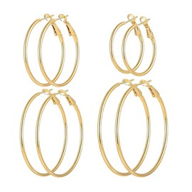 4 Pairs Stainless Steel gold silver Plated Hoop Earrings for Women, Earrings Set, Hypoallergenic Earring