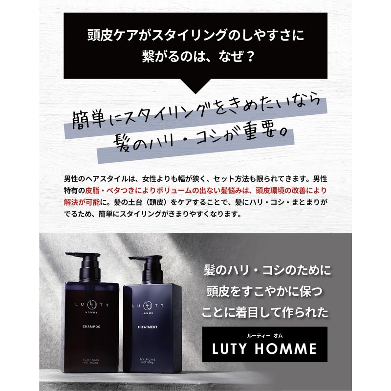 LUTY Men's Scalp Shampoo, Treatment Set, Refill, Scalp Care, For