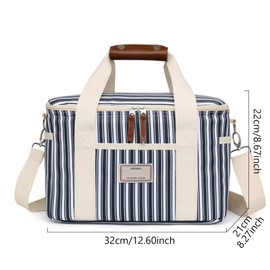 Nanxson Insulated Cooler Bag, 15L/29L, Large Capacity, Reusable Lunch Bag, Portable Cool Box with Adjustable Shoulder Strap for Students, Office, Picnic (15L, A-Navy Blue Striped)