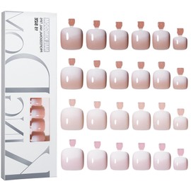 TOGZOM Ombre Press on Toe Nails Short Square Fake Toenails Nude Gradient Acrylic Toe Nails Glossy Nature Artificial False Nails Glossy Glue on Nails for Women Girls Manicure Nails Decoration 24Pcs