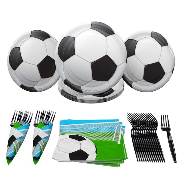 Soccer Value Party Supplies Pack (60 Pieces for 16 Guests) - Soccer Party Decorations, Sports Themed Birthday Party Supplies, Soccer Ball Party Supplies, Soccer Plates and Napkins, Blue Orchards