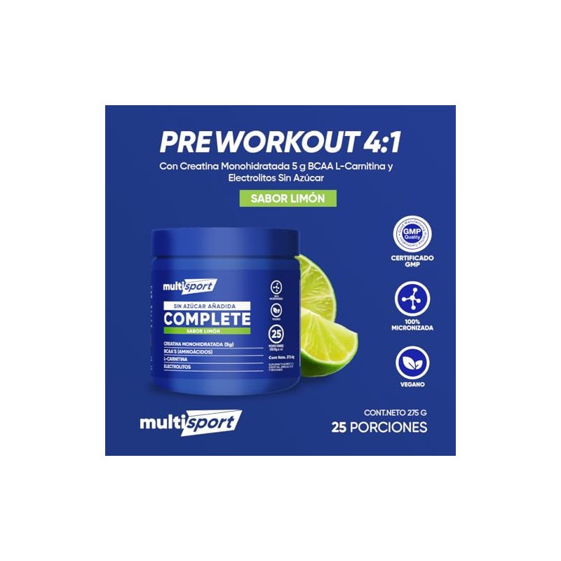 Creatina Monohidratada con Pre Entreno + L Carnitina + Electrolitos