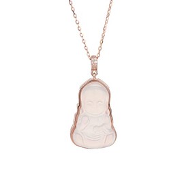 DouuYuhet Buddha Necklace 925 Sterling Silver Rose Gold Jade Buddha Pendant with 14K Gold Plated Chain Cubic Zirconia Buddah Necklaces Amulet Jewelry Lucky Jewelry for Women Men (Rose Gold)
