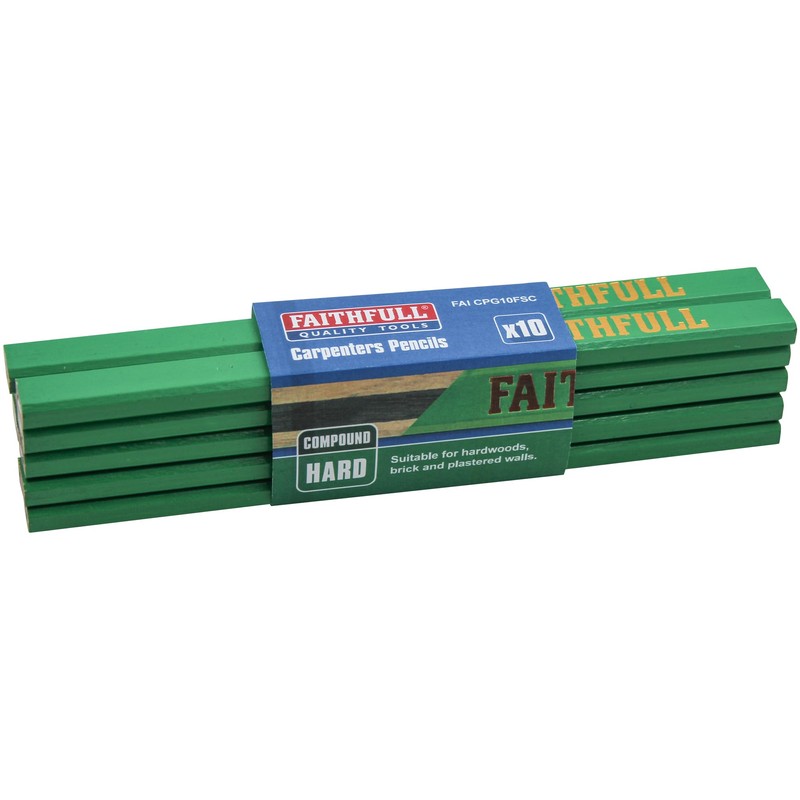 Faithfull FSC Wood Carpenters Pencils 10 Pack - Hard (Green)