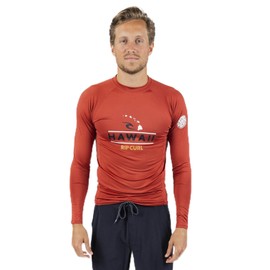 Rip Curl Men's Standard Hawaii UPF 50+ Performance Long Sleeve Rashguard, RED