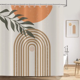 ASDCXZ Boho Style Shower Curtain 180 x 200 cm, Modern Abstract Art Leaves Sun Lines Bow Beige Bathroom Washable Shower Curtains Polyester Textile Waterproof Shower Curtain for Bath with 12 Hooks