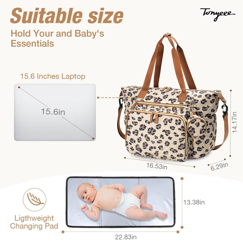 Tonyeee Diaper Bag Tote, Large Baby Diaper Bags for Travel,