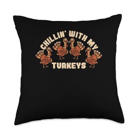 Turkey Bacon Thanksgiving Decor Pilgrim Costume Chillin Thanksgiving Matching Family Turkey Throw Pillow, 18x18, Multicolor