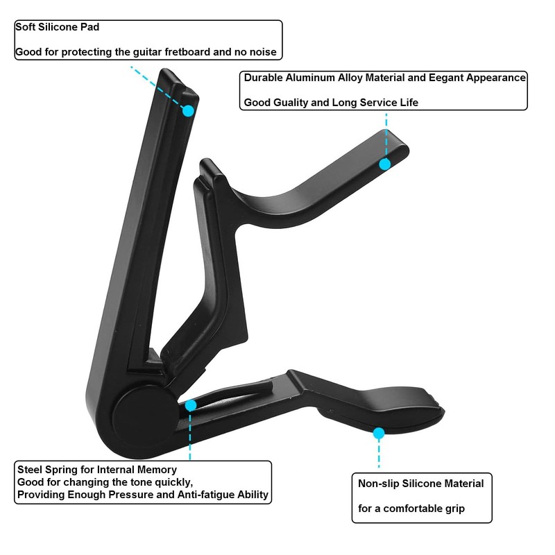 Capo，Guitar Capo for Acoustic and Electric Guitars with 5 Picks(Black)