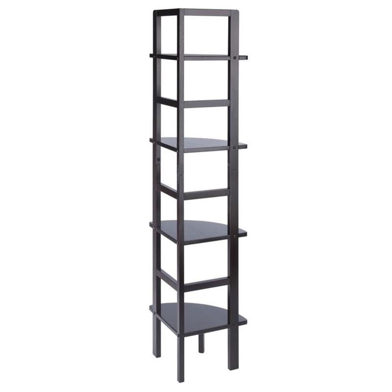 Pemberly Row Corner Transitional Solid Wood Baker's Rack in Coffee