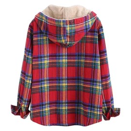 ZAFUL Women's Unisex Casual Plaid Fleece Jacket Hooded Flannel Lined Pocket Shirt Coat Drawstring Fuzzy Hoodie