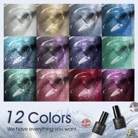ROSALIND ROSALIND Cat Eye Gel Nail Polish Set with Magnet, 12 PCS Holographic Glitter Purple Blue Red Gel Polish Magnetic and Swirl Shell Thread Effect Sparkle Gel Polish Gifts for Women