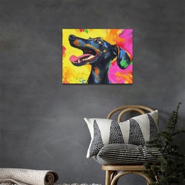 Dachshund Wall Art Dog Pictures Wall Decor Colorful Dachshund Canvas Painting Print Home Modern Artwork Decorations Framed for Bathroom Living Room Bedroom Office 16 x 12 inch