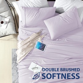 Cathay Home Essentials Ultra Soft Hypoallergenic Wrinkle Resistant Double Brushed Microfiber Bedding Sheet Set, Lavender, Queen