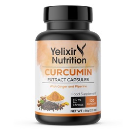 Yelixir Nutrition Curcumin 95% Extract 120 Capsules with High Strength Ginger and Black Pepper, 550 mg per Capsule