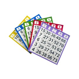 JUNWRROW Tarjetas de papel para juego de bingo – 500 hojas (100 libros de 5 colores) – Tarjetas desechables de 4"x4" – Ideal para personas mayores, noche de juegos en familia, grupos grandes