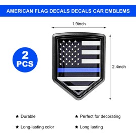 SHMZK 2 PCS US American Flag Decal Sticker Car Emblem, 3D Metal USA Flag Chrome Shield Car Emblem Badge, Embossed Patriotic American Flag Decoration for Car Truck SUV Motorcycle (Black&Blue)