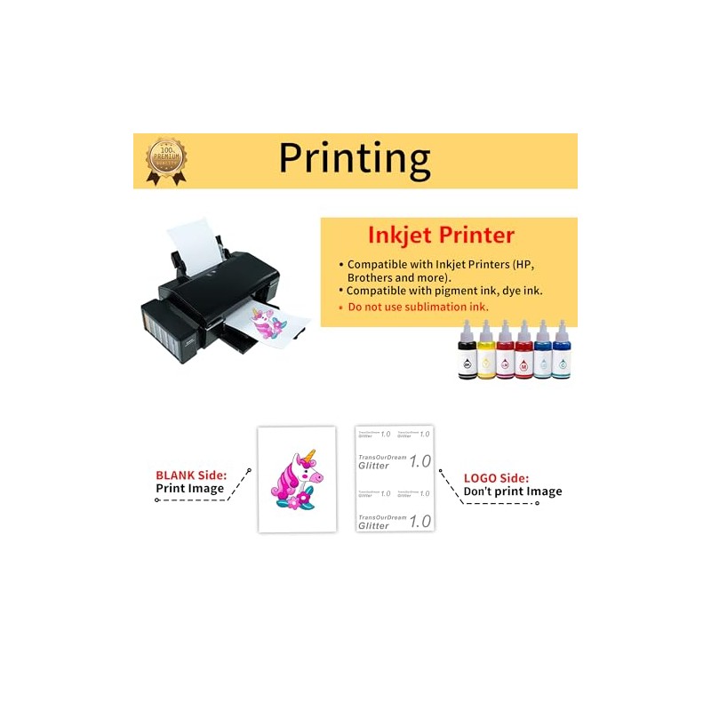 TransOurDream Glitter Heat Transfer Paper Mixed Pack (9 Sheets, 8.5x11")