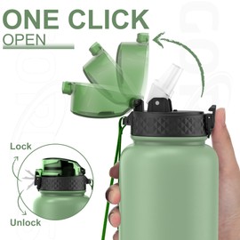 GOPPUS 1.2 L / 40 oz Stainless Steel Water Bottle with Straw, 1.2 Litre Hot Thermos Flask, Double-Walled Steel Water Bottles, Insulated Water Bottles, Leak-Proof Cold Water Bottle, Adult, Flip Top