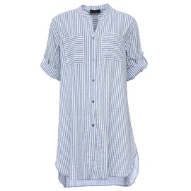 Zwillingsherz Long blouse in striped pattern, high-quality summer dress for women, girls, evening dress, casual dress, beach dress, loose airy tunic, perfect for spring, summer, autumn., denim blue, 34-40