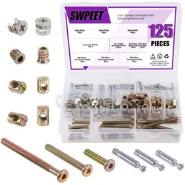 125Pcs 3-in-1 Bolt Nut Connection Crib Screws Kit,Cam Fitting with Furniture Eccentric Fitting Furniture Side Connecting Pre-Inserted Nut Screw Eccentric Wheel