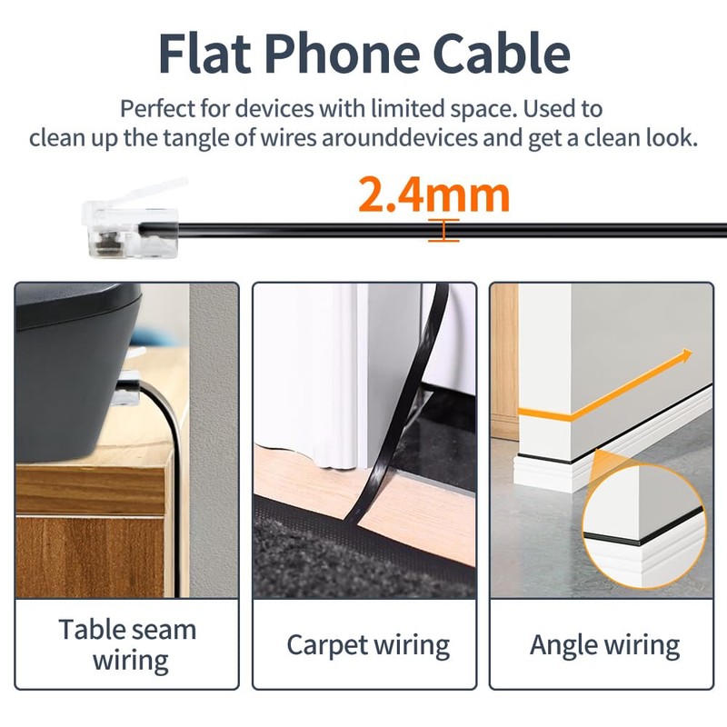 XANHAM RJ12 Cable 6 feet Telephone Line Cord with 6P6C