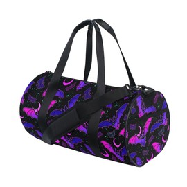 ALAZA Gym Bag Travel Bag Womens Mens for Travel Sports Camping Yoga Swim, Purple Bat Gothic Small Round Foldable Duffle Bag with Shoulder Strap Top Handle