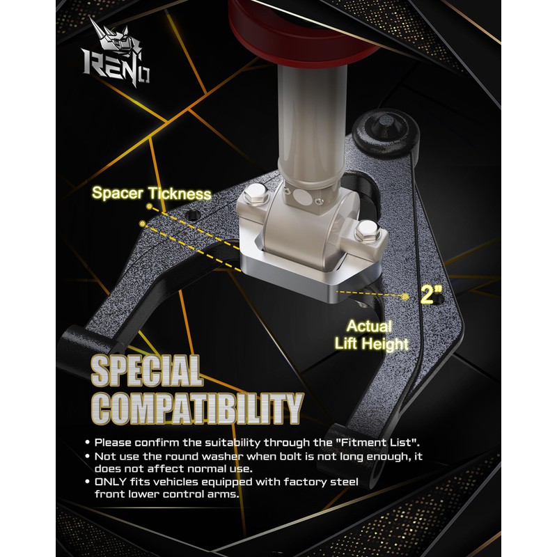 RENO 3.5" Front Leveling Kit, Upper+Lower Strut Lift Spacers Compatible