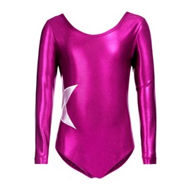 Zaclotre Girls Gymnastics Leotards Long Sleeve Athletic Clothes Solid Sparkle Rose Red Size 9-10 Years