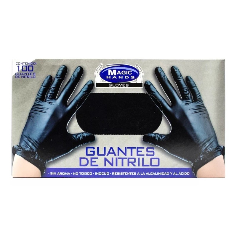 Magic Hands Guantes De Nitrilo 100 Pz Negro No Tóxico