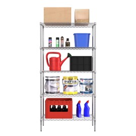 Furniture of America Upland 5 Tier Metal Shelving Units & Storage NSF Certified,Heavy Duty Height Adjustable Wire Shelf Rack for Kitchen, Office, Garage, Basement, Laundry Room, Chrome