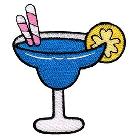 Cocktail Blue Glass Cocktail Glass Embroidered Patch for Iron-On or Sew On Iron-On Clothes Iron-On Patch Applique Patch Size 7.4 x 8.5 cm