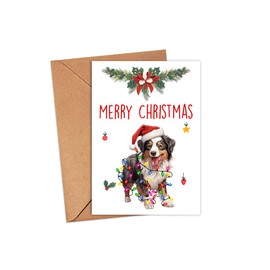 HKDesignGift Australian Shepherd Dog Merry Christmas Greeting Card, Merry Christmas Card, Australian Shepherd Card, Cute Dog Christmas Card, Adorable Christmas Card For Dog Lovers