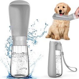 MTINRNI Dog Drinking Bottle, Portable Water Bottle Dogs 550 ml, 150° Foldable Dog Cat Pets Leak-Proof Water Bottle for On the Go, Daily Walking, Travel, Camping (Grey)