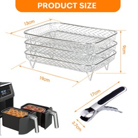 Yeqqzq 3Pcs Air Fryer Rack for Ninja Air Fryer, Stackable 304 Stainless Steel Dehydrator Rack with Clip, Rectangle Double Air Fryer Accessories for Ninja AF300UK