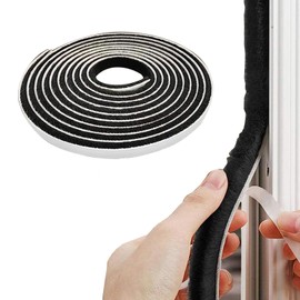 Weather Stripping Brush, 32.8FT Pile Self Adhesive Weather Stripping, Weatherstrip Door Sweep Brush Seal Strip for Sliding Windows/Doors Frame Side (3/8 x 3/8 Inch (9 x 9 mm), Black)