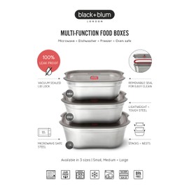 BLACK + BLUM Lunch Bowl Mixed Set - Reusable Meal Prep Containers for Picnic & Camping - Microwavable Stainless Steel Lunch Dinner Food Storage Box - Leak Proof Lid - Dishwasher Oven Safe - 20/30/40oz