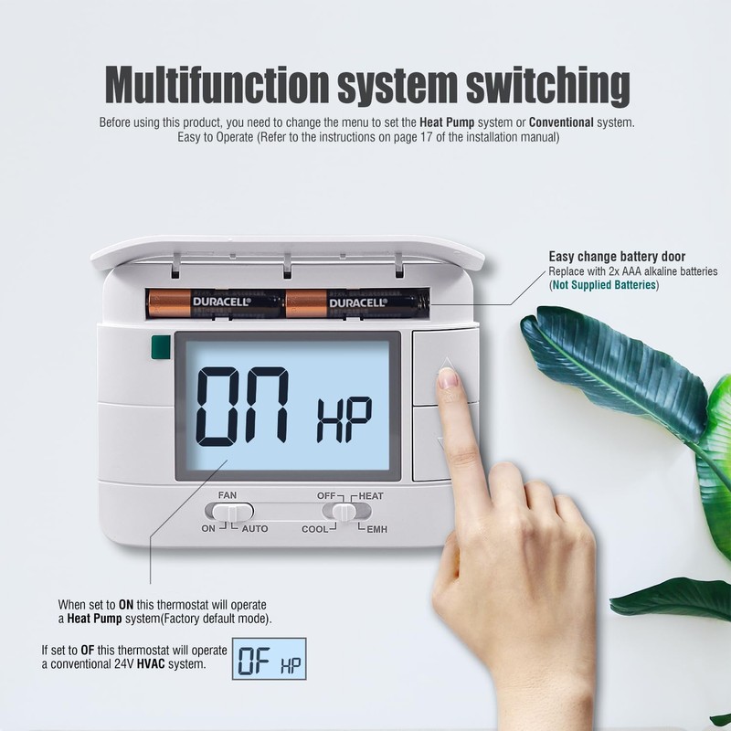 Aowel 2 Heat/ 1 Cool Non-Programmable Thermostat for Home Heat