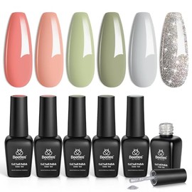 Beetles SOUTHERN BELLE Glitter Nude Gel Polish Set - 6 Colors Coral Green Light Blue Gel Polish Kit Soak off nail Lamp Nail Polish Gel Base and Top Co