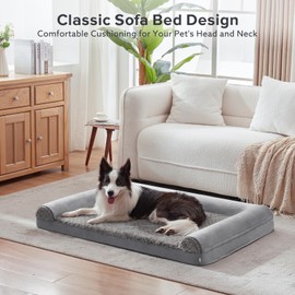 JOEJOY Orthopedic Dog Bed for Large Dogs, Large Dog Couch Bed, U Shape Memory Foam Dog Bed with Removable Washable Cover, Waterproof Lining, Comfy Bolster, 35" x 25" x 6.5", Grey